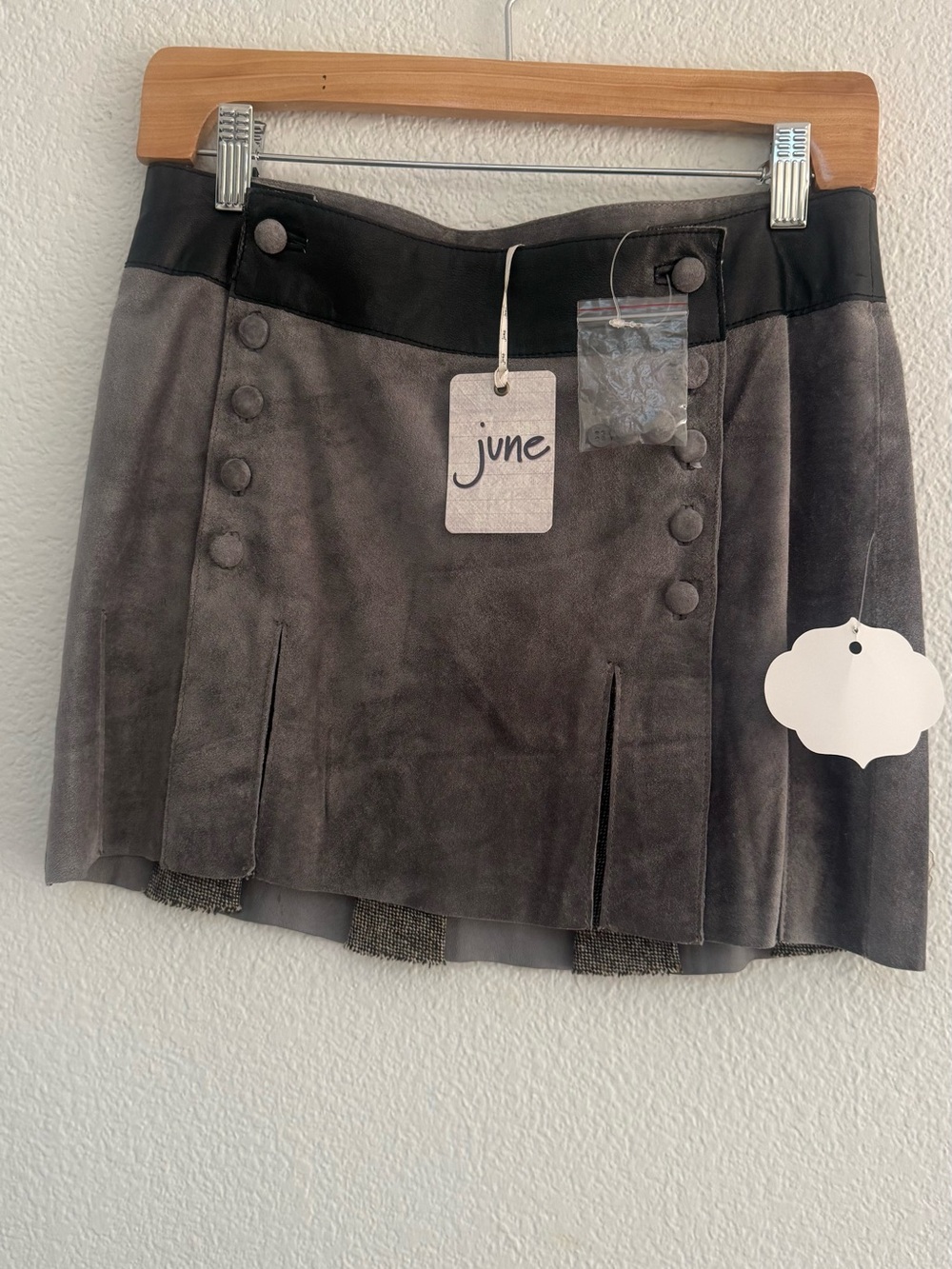 Gray Suede Leather Mini Skirt
